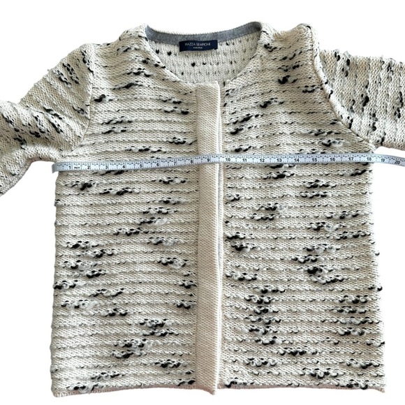 PIAZZA SEMPIONE Cardigan Sweater Lady Jacket Cream & Black Textured Knit Size 42 - Picture 6 of 8